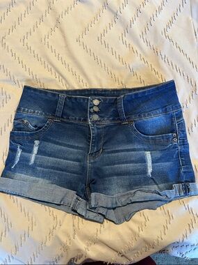 YMI Dark Blue Distressed Roll-Cuff Jean Shorts